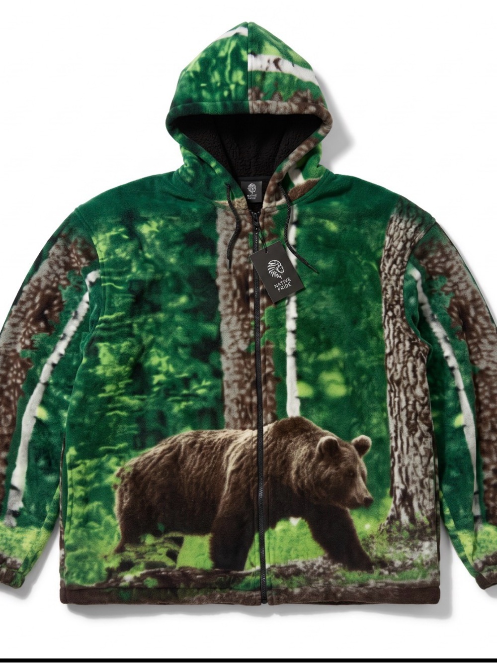 Kids Green Bear-Print Hooded Puffer Jacket